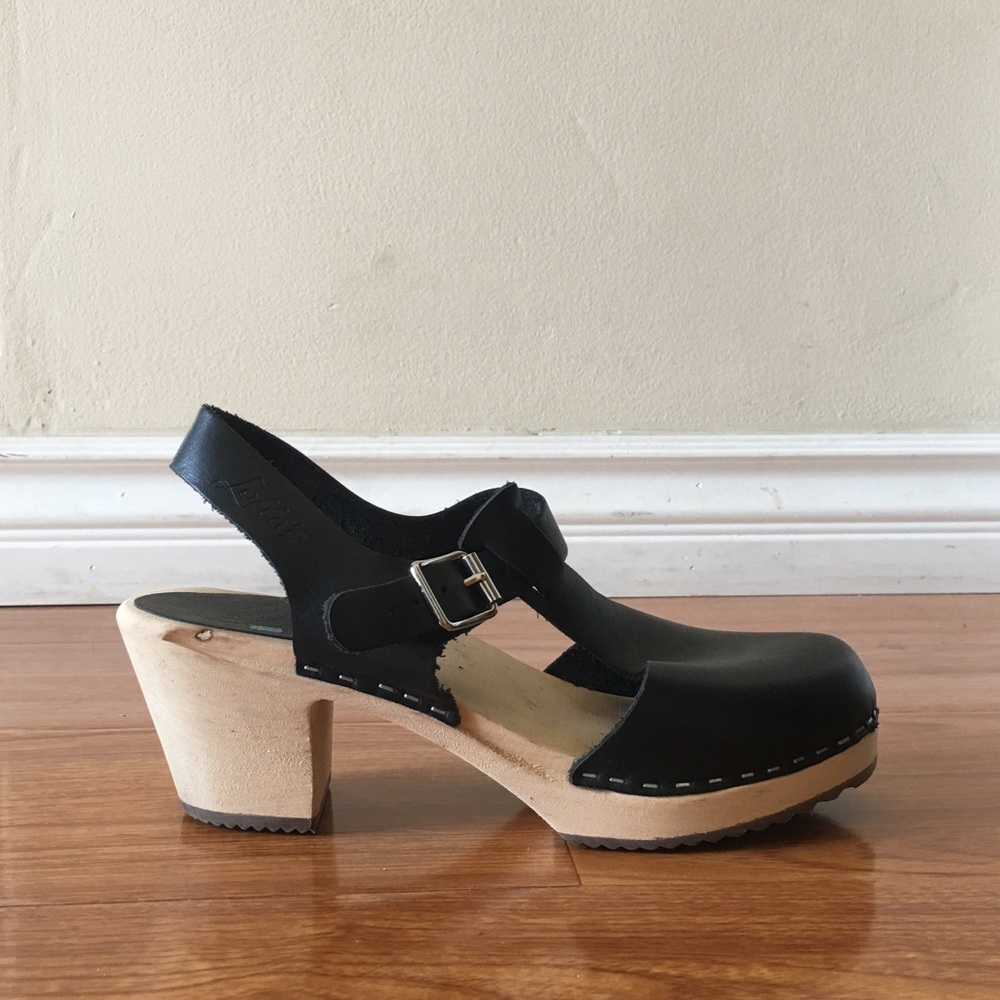 Lotta from Stockholm black leather T-Bar Clogs